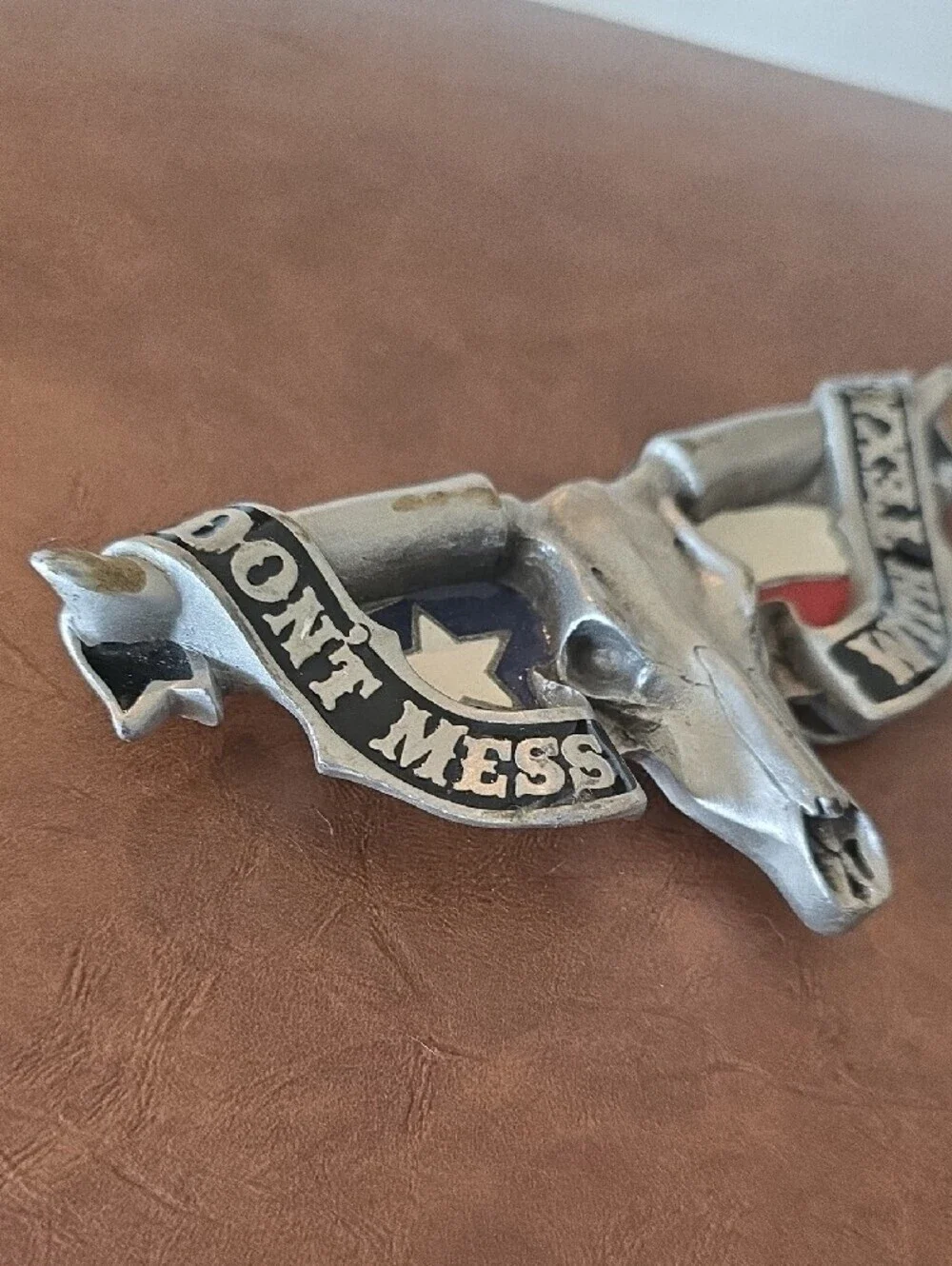 Dont Mess With Texas Belt Buckle Longhorn Skull Heavy Pewter Vintage 4498 Solid